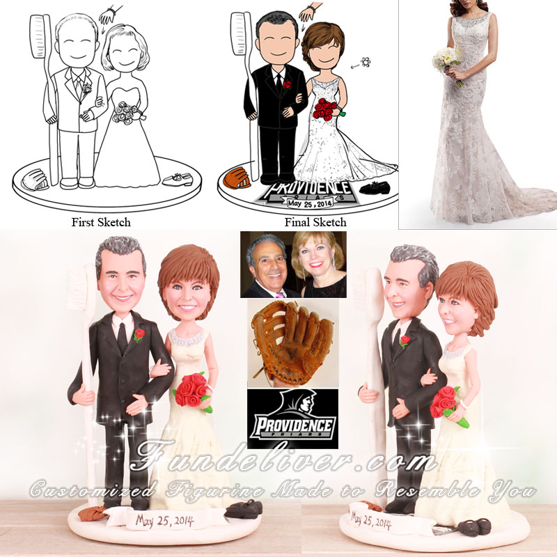 Dentist Groom Arm Around Toothbrush Cake Toppers